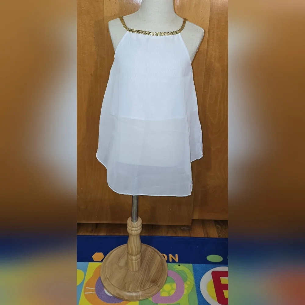 Girls SZ 2 White TOP w/ Gold Braided Neckline Sleeveless / NEW - Picture 5 of 10